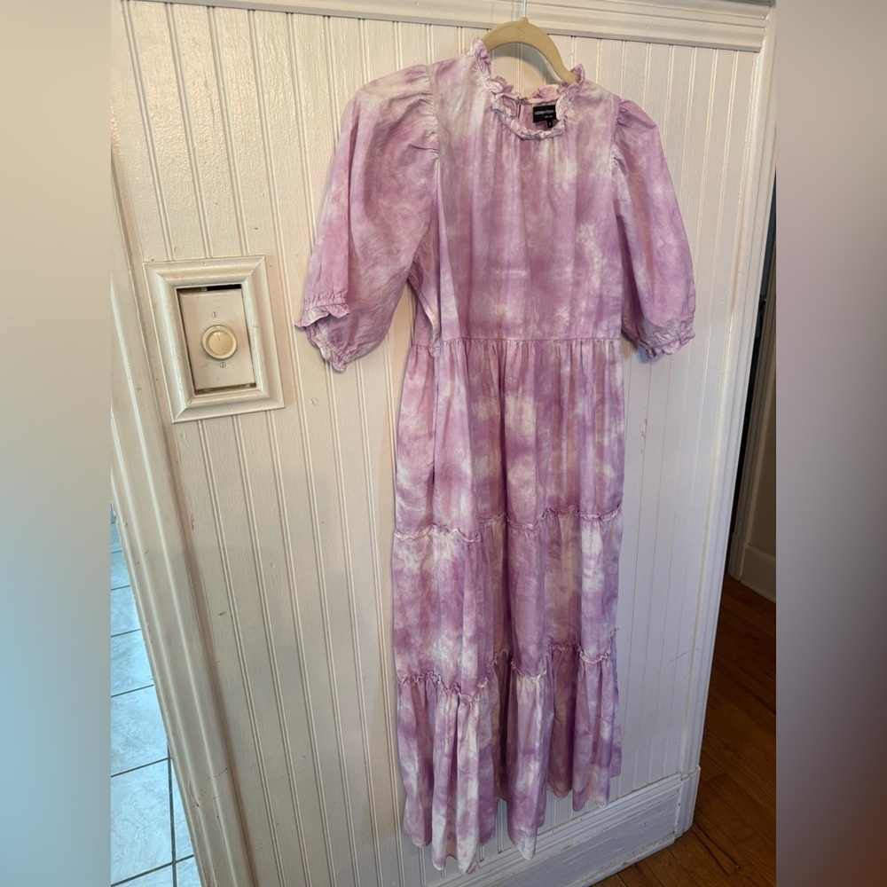 Generation Love Christie tie dye Maxi Dress Ruffle neck tiered silhouette XS